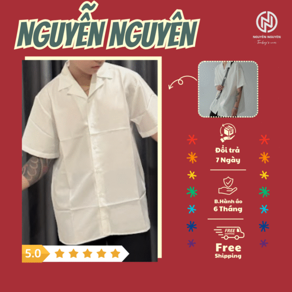 Áo sơ mi cổ trụ tay ngắn Nguyễn Nguyên